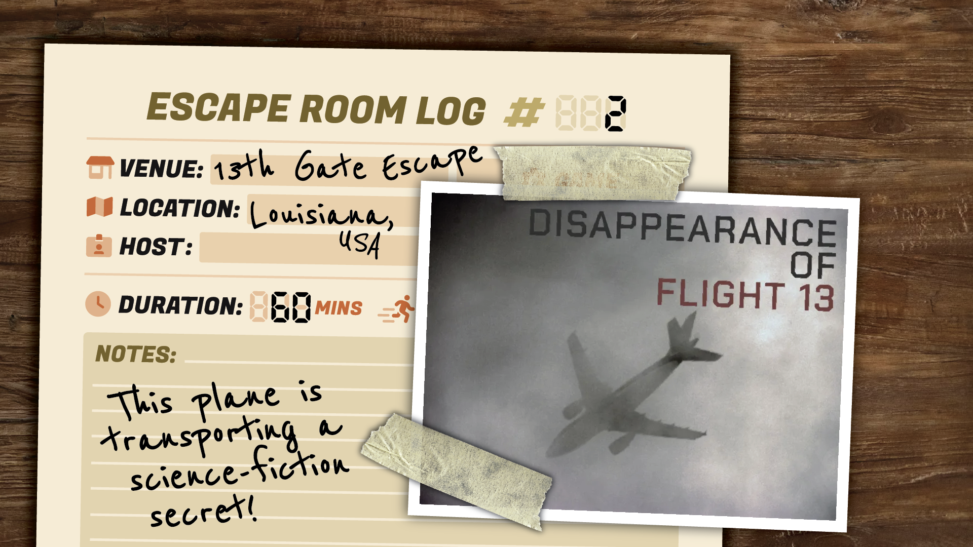 An Escape Room Passport log page detailing an experience.