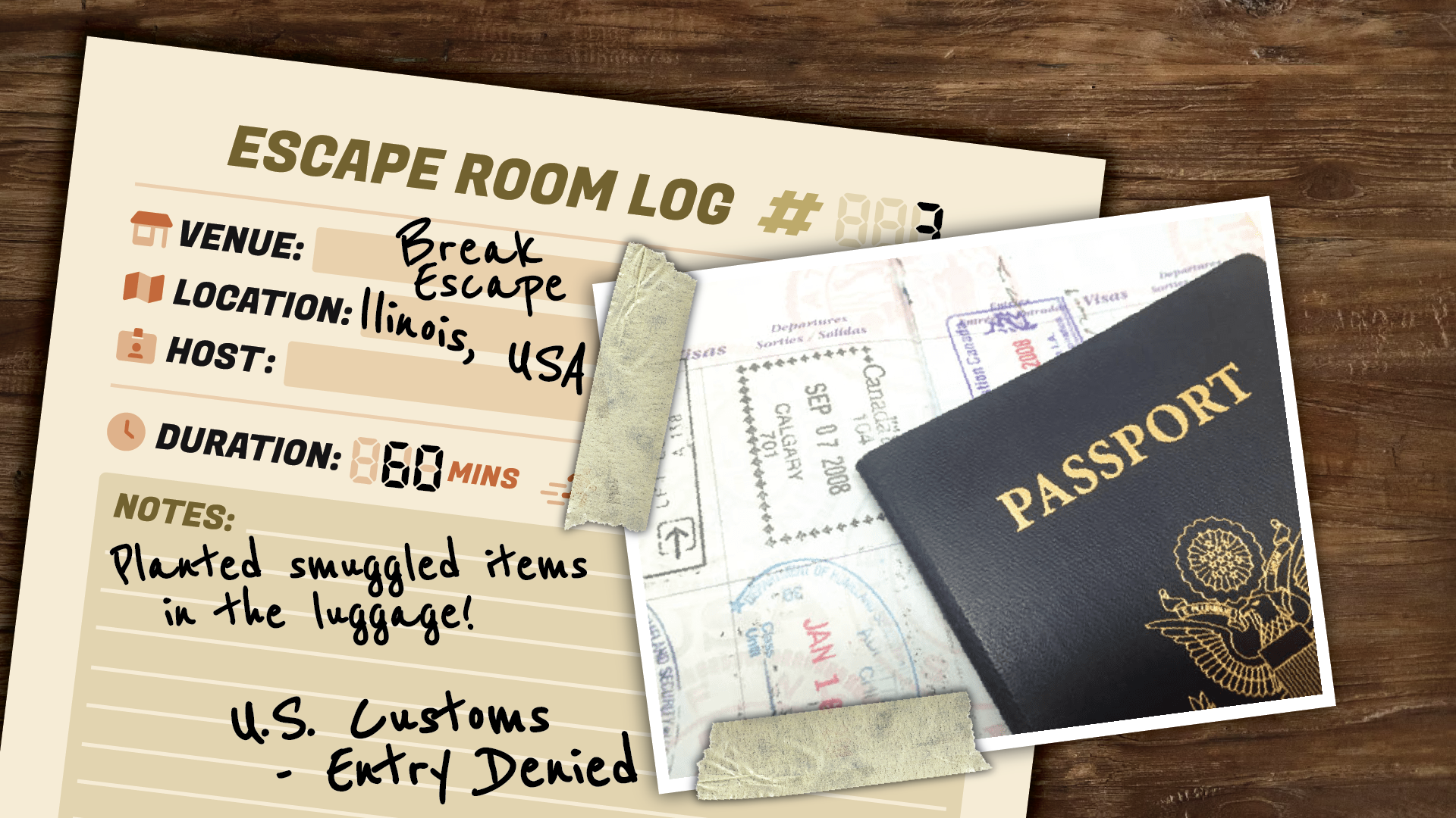 An Escape Room Passport log page detailing an experience.