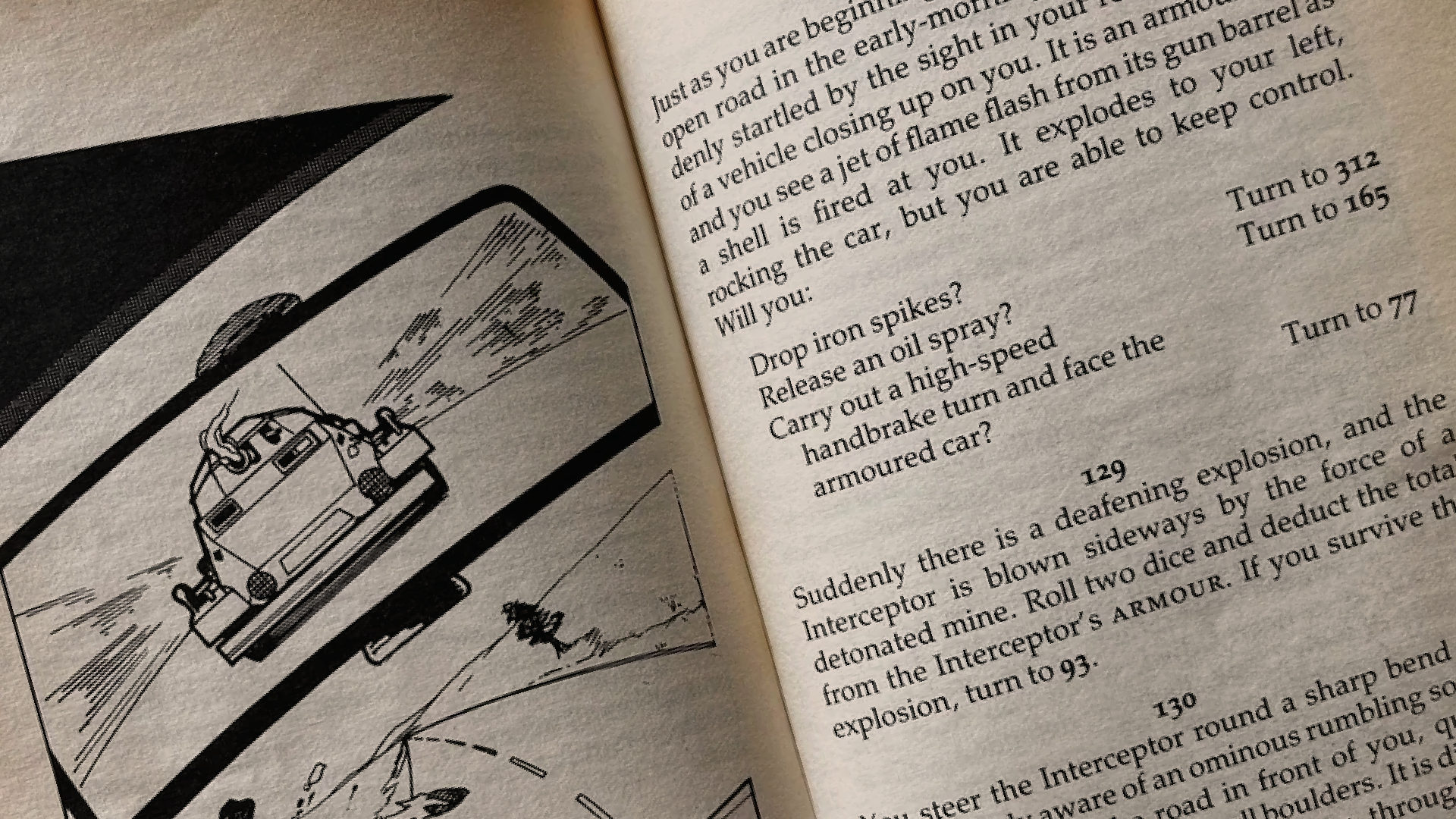 An open page from a Choose Your Own Adventure book.