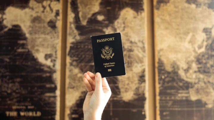 An open passport, displaying the log page.