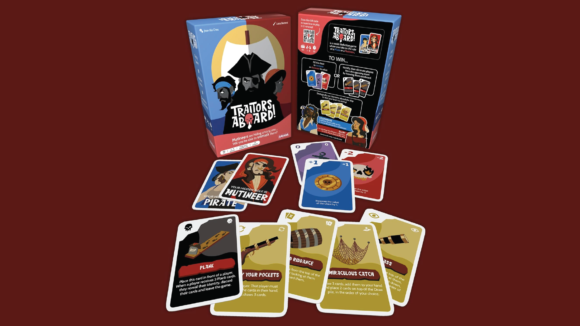 A photograph of some of the cards from the Traitors Aboard! card game.