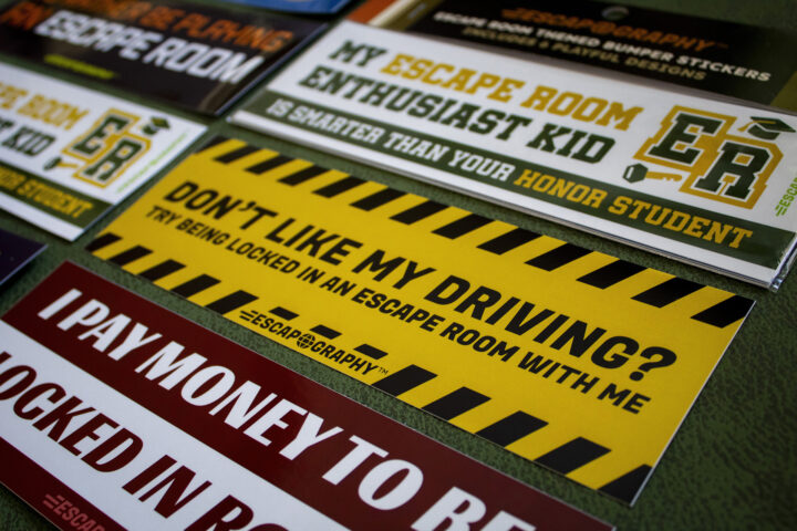 A photograph of the Escapography bumper stickers.