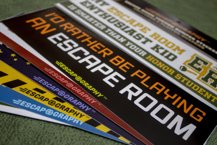 A photograph of the Escapography bumper stickers.