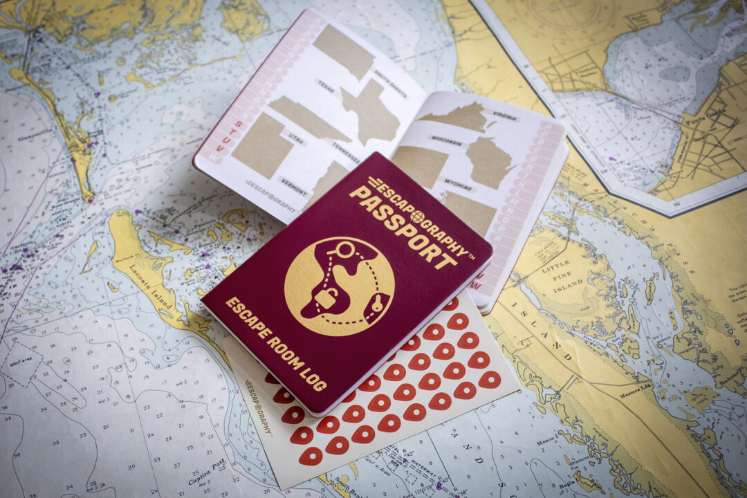An open passport, displaying the log page.