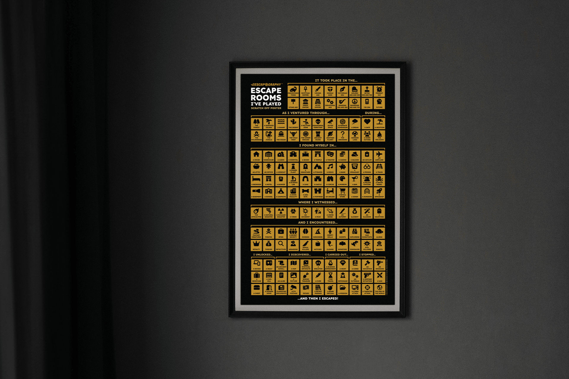 A mock up showing the poster on a grey wall.