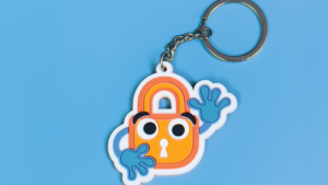 A friendly padlock-shaped keychain named Paddy.